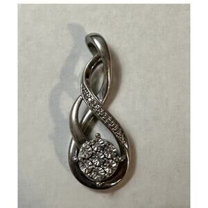 Jewelry Pendant Sterling Silver Diamonds Marcasite Twisted Design 925H 1 inch